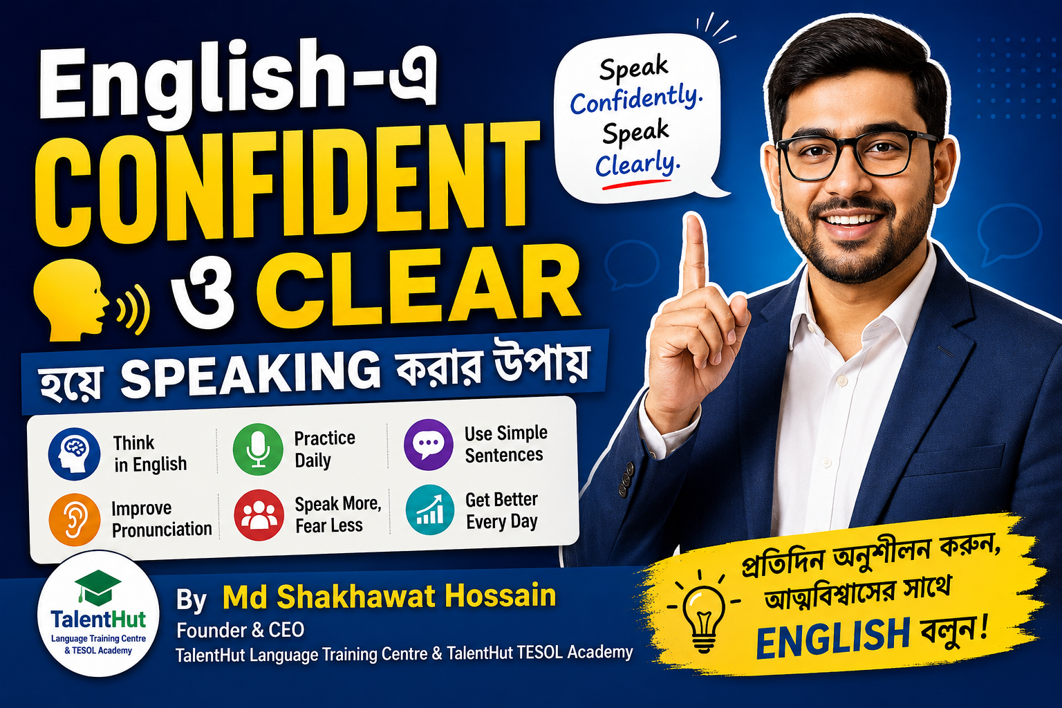English-এ Confident ও Clear হয়ে Speaking করার উপায়।